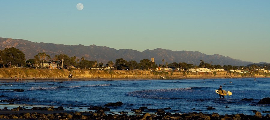 Isla Vista, UCSB, Surfers, and Moonrise