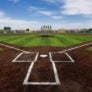 Wendell Simmons Baseball Field from behind home plate on a partly cloudy day